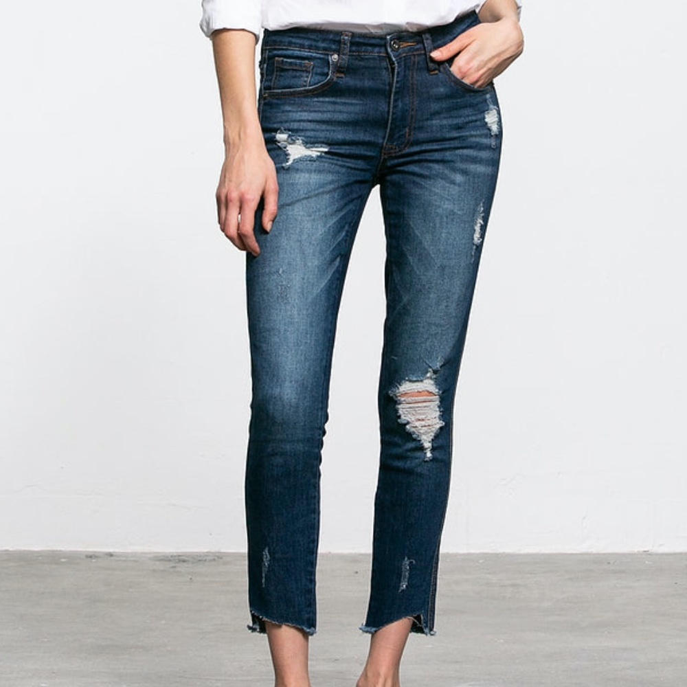 High Rise Distressed Ankle Jeans